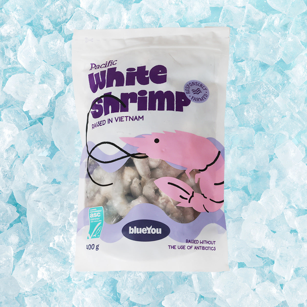 BLUEYOU Vietnamese Frozen Pacific White Shrimp 51/60 (Tail Off) - ASC (400g)