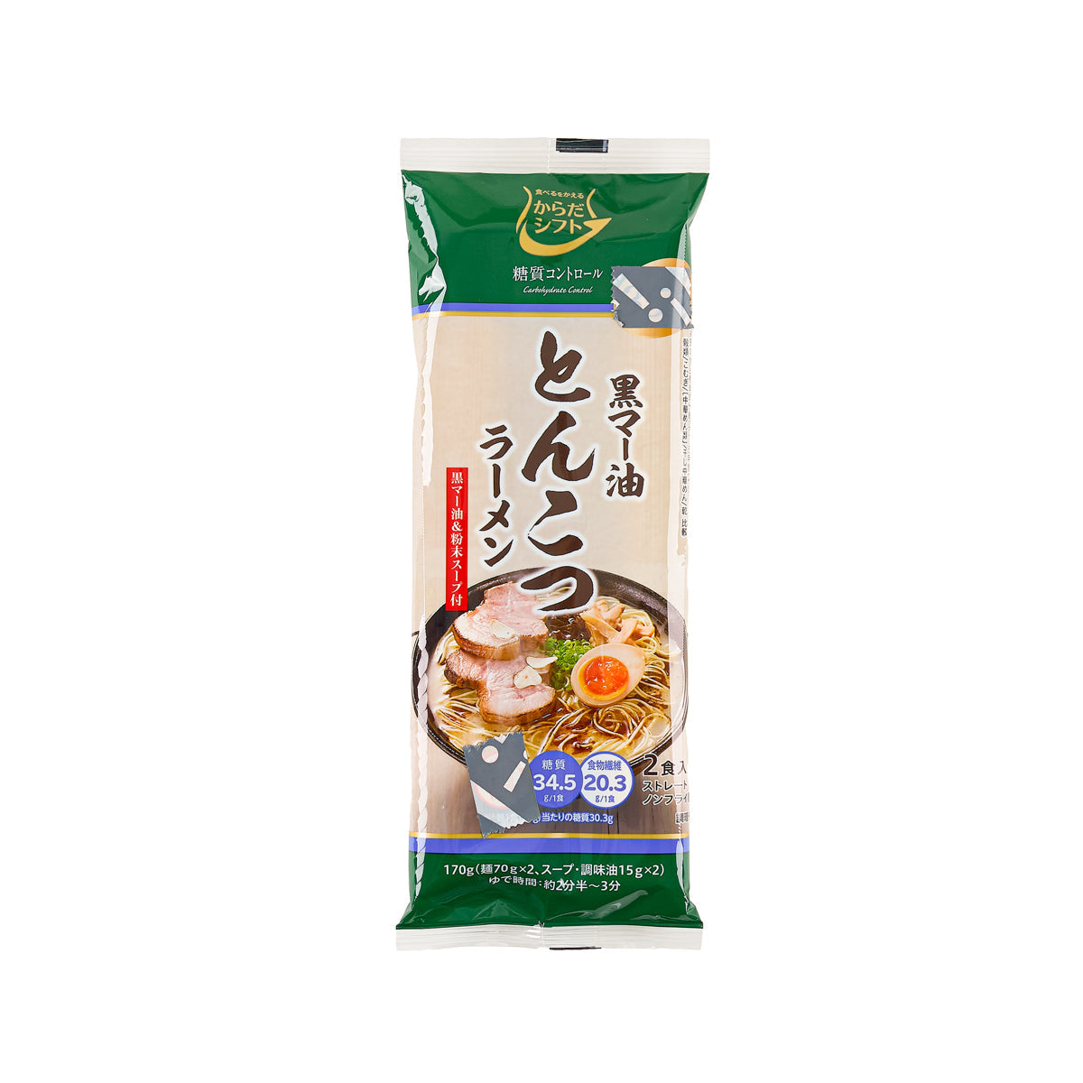 MITSUITSUKI Carbohydrate Control Tonkotsu Ramen with Black Garlic Oil and Soup Powder (170g)