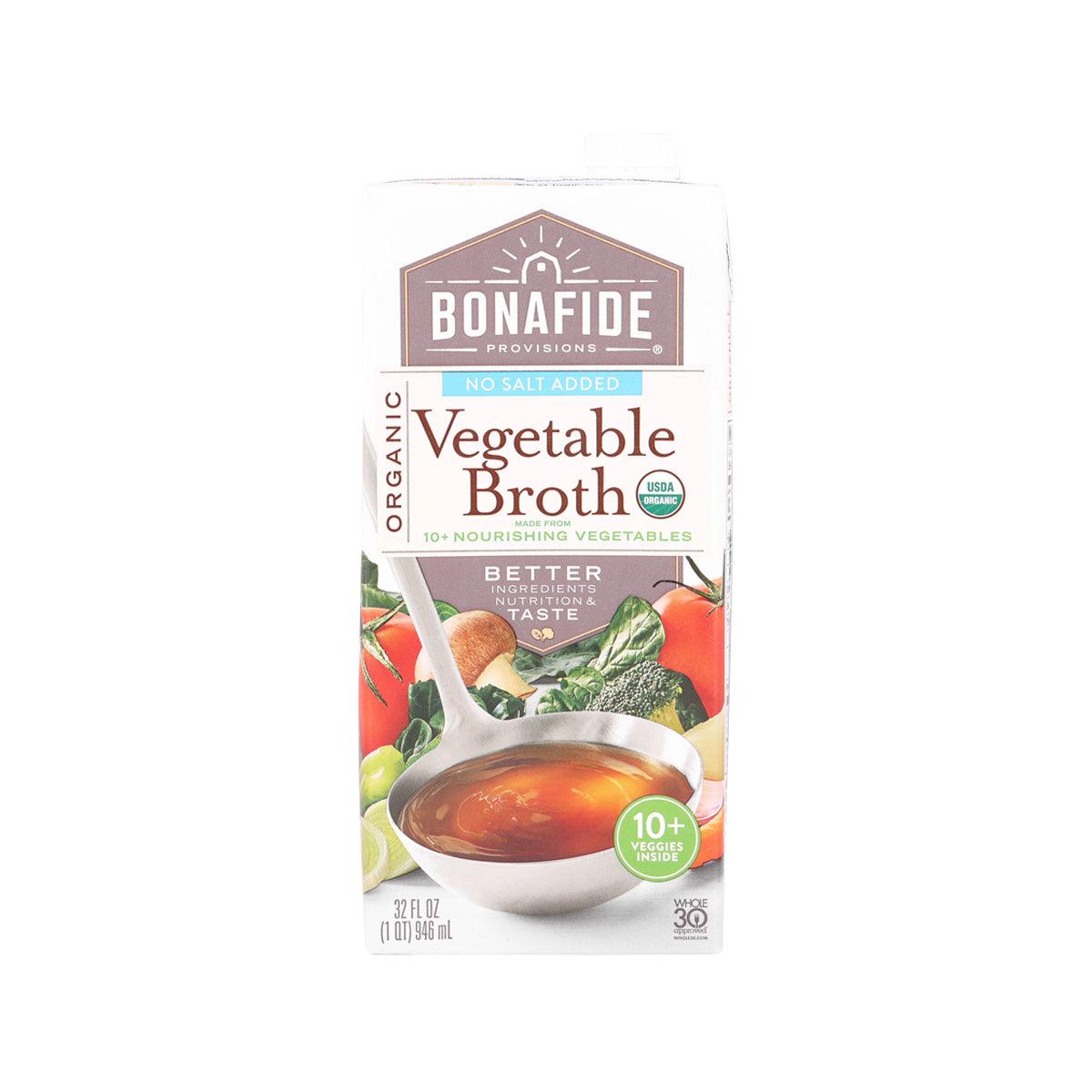 BONAFIDE PROVISIONS Organic Vegetable Broth - No Salt Added (946mL)