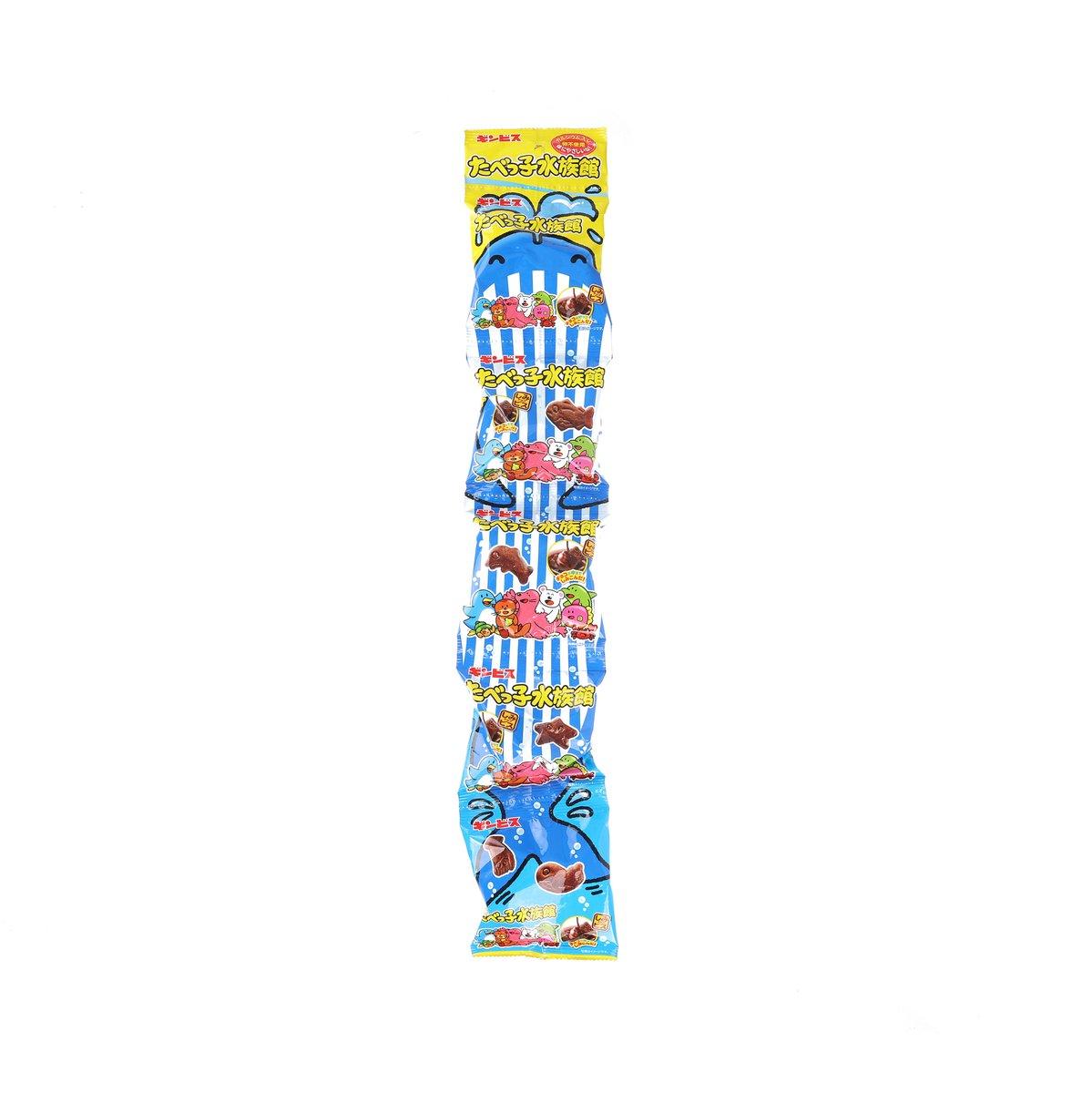 GINBIS Tabekko Aquarium Chocolate Biscuit (4 x 17g)