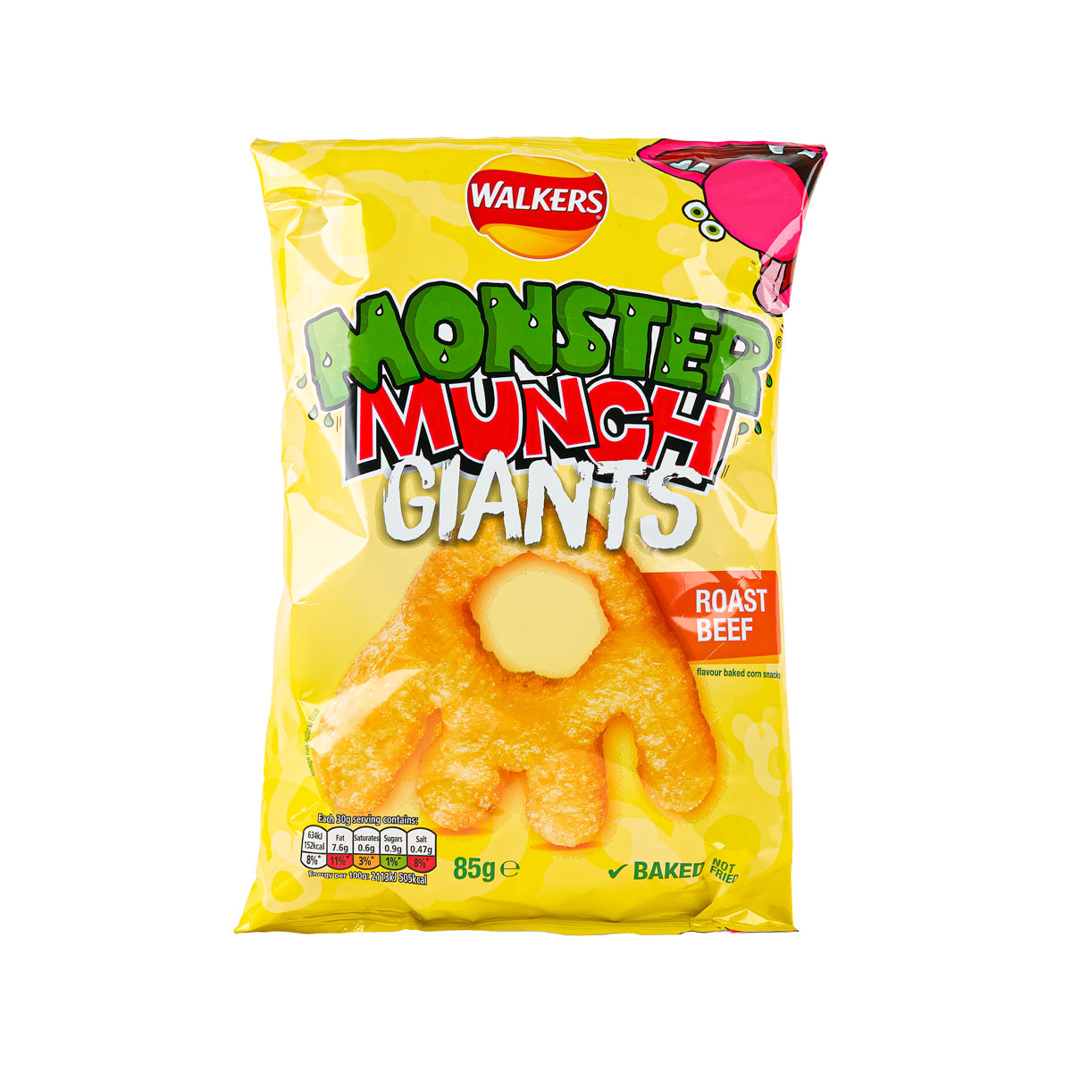 WALKERS Monster Munch Giants Baked Corn Snacks - Roast Beef Flavour (85g)