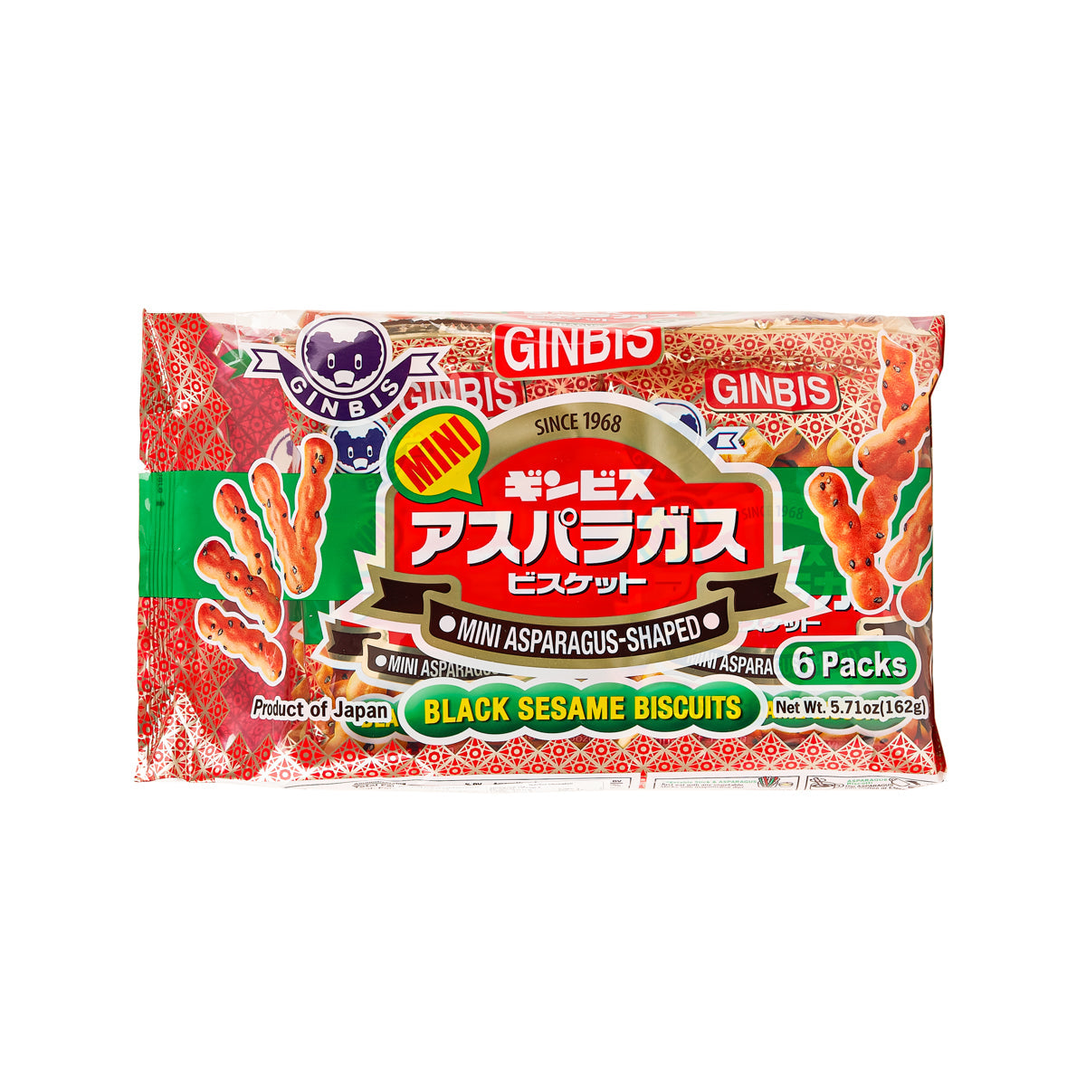 GINBIS Mini Asparagus Shaped Black Sesame Biscuit (6 x 27g)
