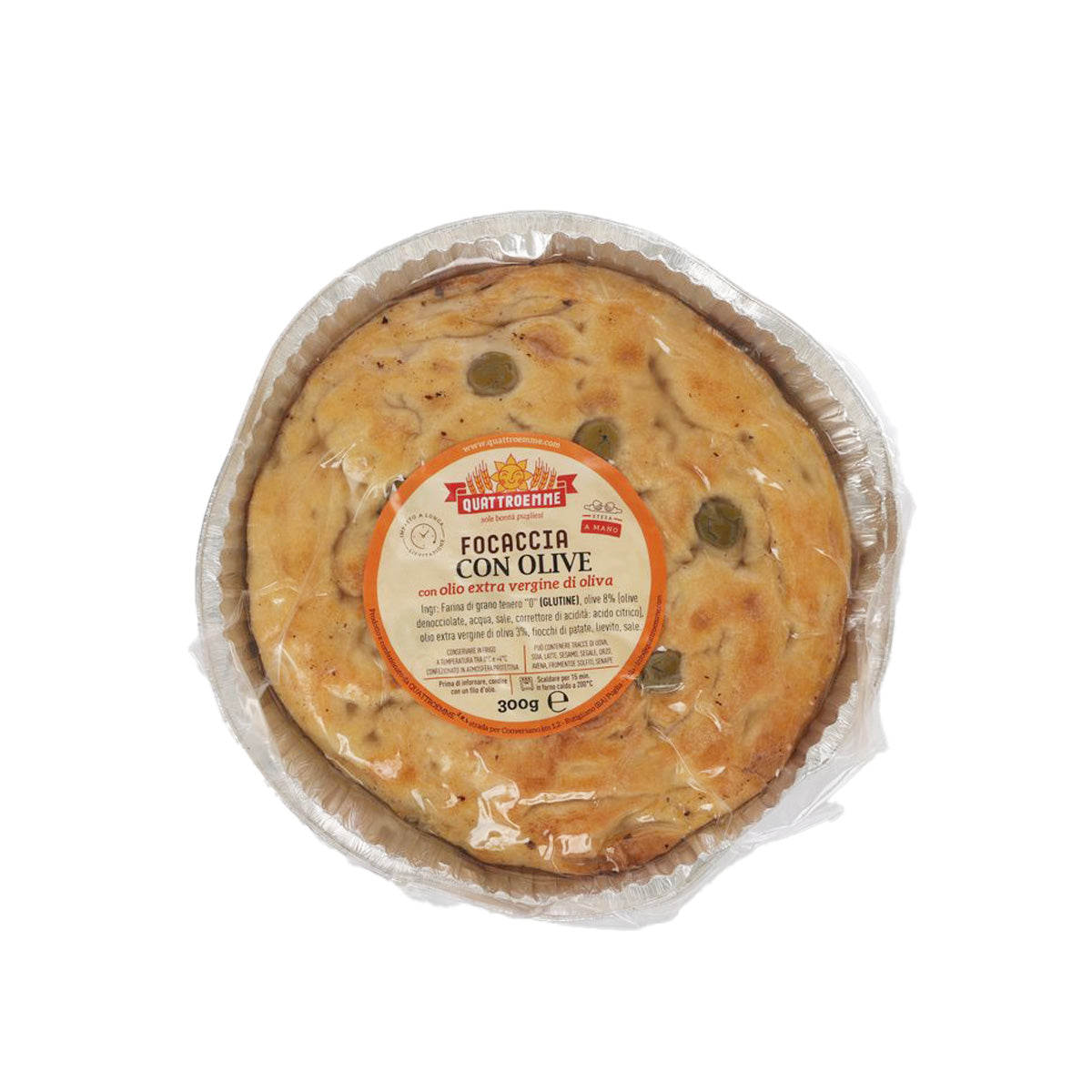 QUATTROEMME Focaccia Bread with Olive & Extra Virgin Olive Oil (300g)