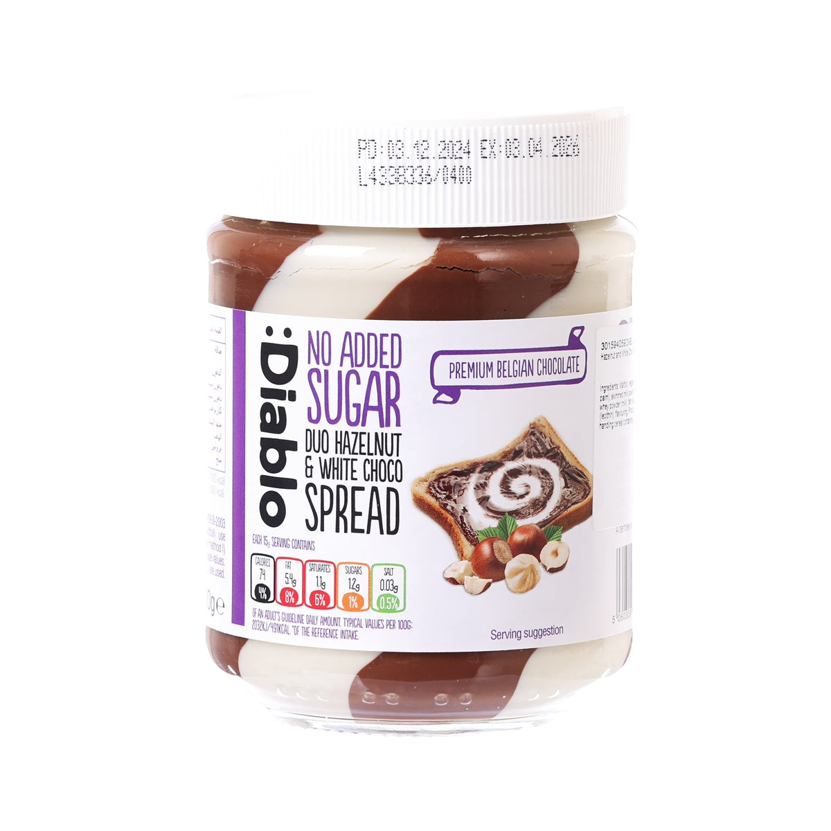 DIABLO No Added Sugar Duo Hazelnut and White Choco Spread (350g)