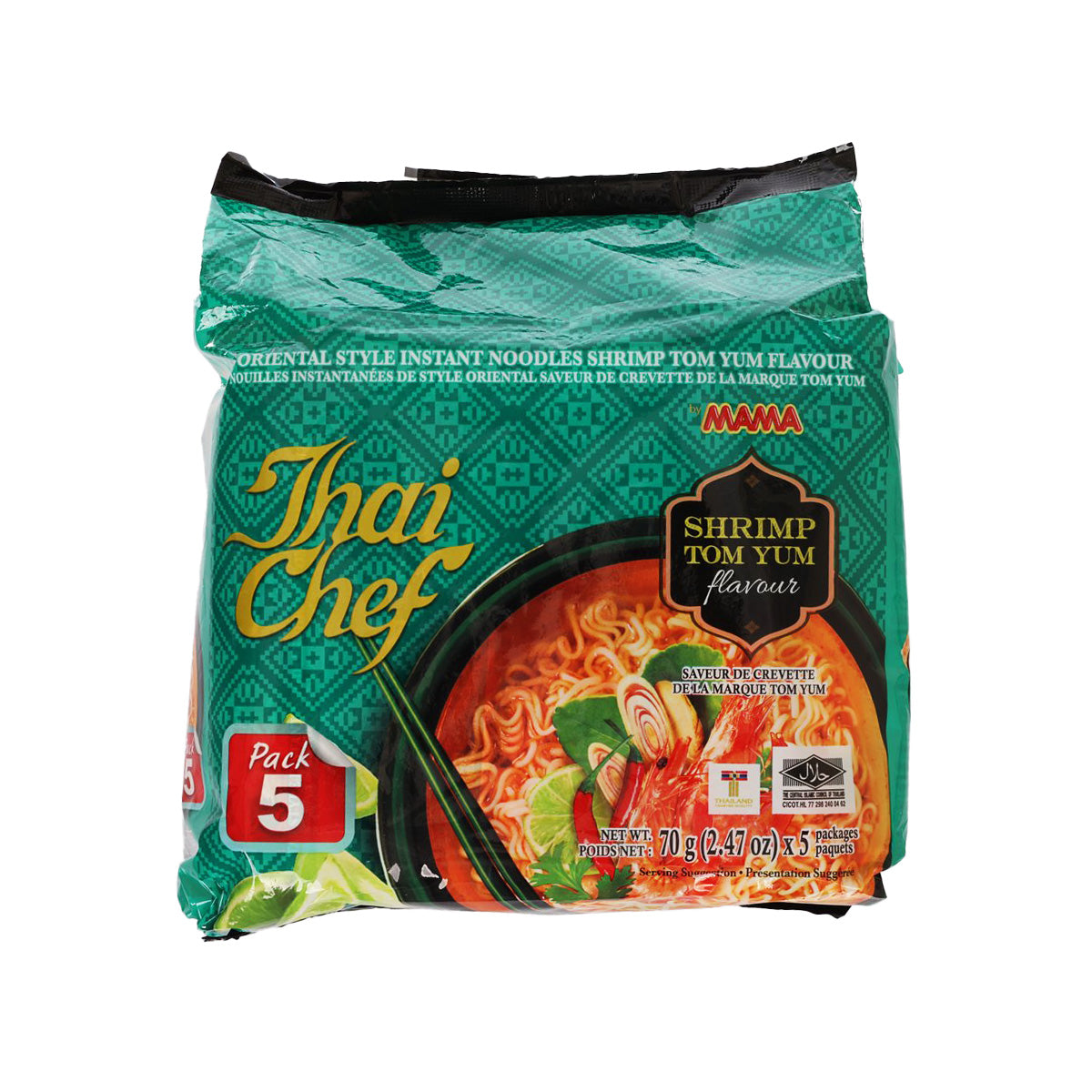THAI CHEF MAMA Shrimp Tom Yum Flavour Instant Noodles (5 x 70g)