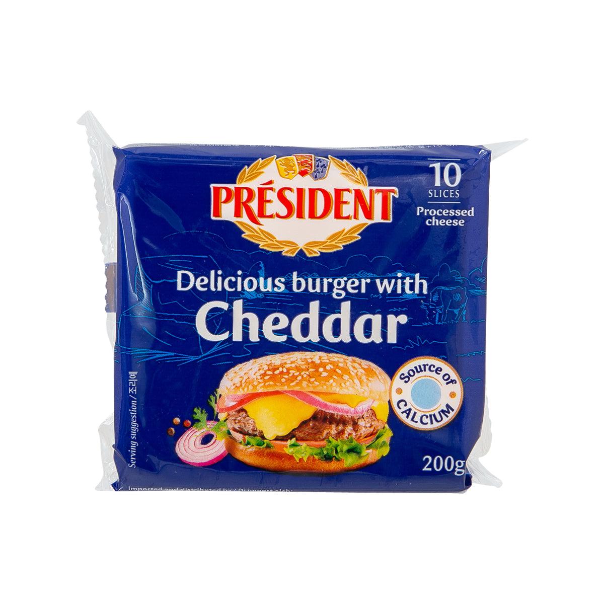 PRESIDENT Processed Cheese Slices - Cheddar (200g)