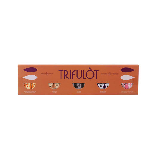 TRIFULÒT Assorted Pralines 5 Flavours - Black, White, Candied Orange, Strawberry & Cream, Raspberry  (108g)